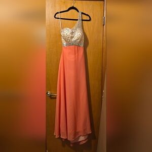 Sleeveless Coral Maxi Dress with Embellished Waist